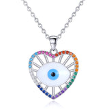 Kaletine Evil Eye Necklace Crystal Heart Eye Pendant 925 Sterling Silver