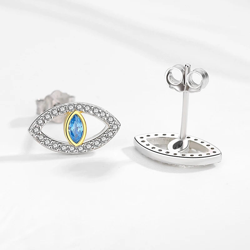 Kaletine Evil Eye Stud Earrings 925 Sterling Silver Bohemian Circle
