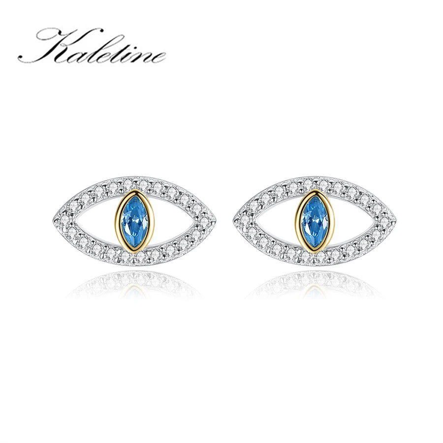 Kaletine Evil Eye Stud Earrings 925 Sterling Silver Bohemian Circle