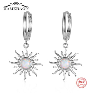 925 Sterling Silver Sun Opal Hoop Earrings for Girls