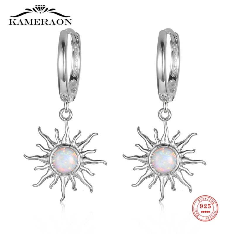 925 Sterling Silver Sun Opal Hoop Earrings for Girls