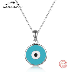 925 Sterling Silver Round Lucky Eye Drip Oil Evil Eye Pendant Necklace
