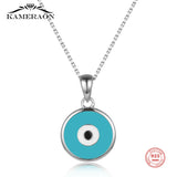 925 Sterling Silver Round Lucky Eye Drip Oil Evil Eye Pendant Necklace