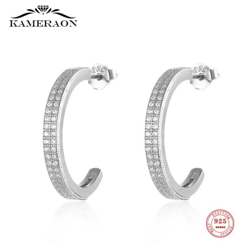 Kameraon 925 Silver Full Zircon C Shape Earrings for Women
