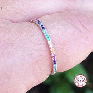 925 Silver Colorful CZ Thin Finger Rings Stack-able for Women