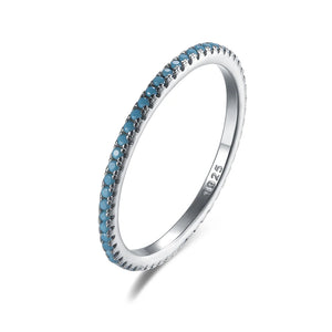 925 Silver Colorful CZ Thin Finger Rings Stack-able for Women