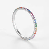 925 Silver Colorful CZ Thin Finger Rings Stack-able for Women