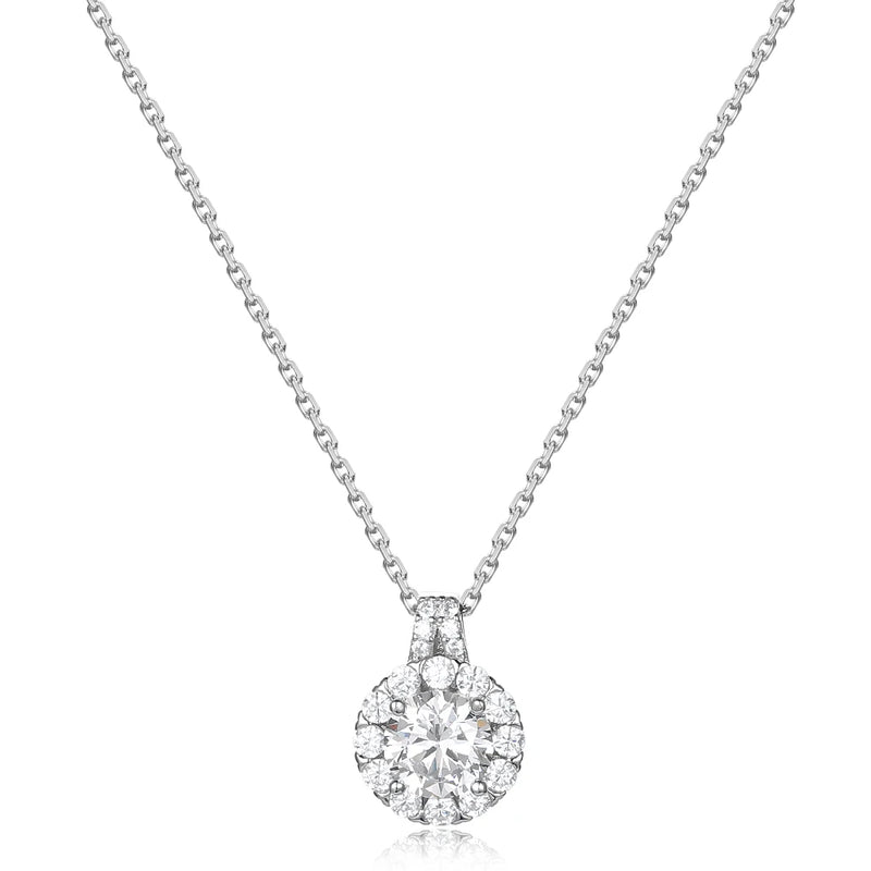 925 Sterling Silver Round Diamond Necklace for Women