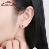Kameraon Classic Ruby Lab Diamond Stud Earrings 925 Silver Red Gemstone