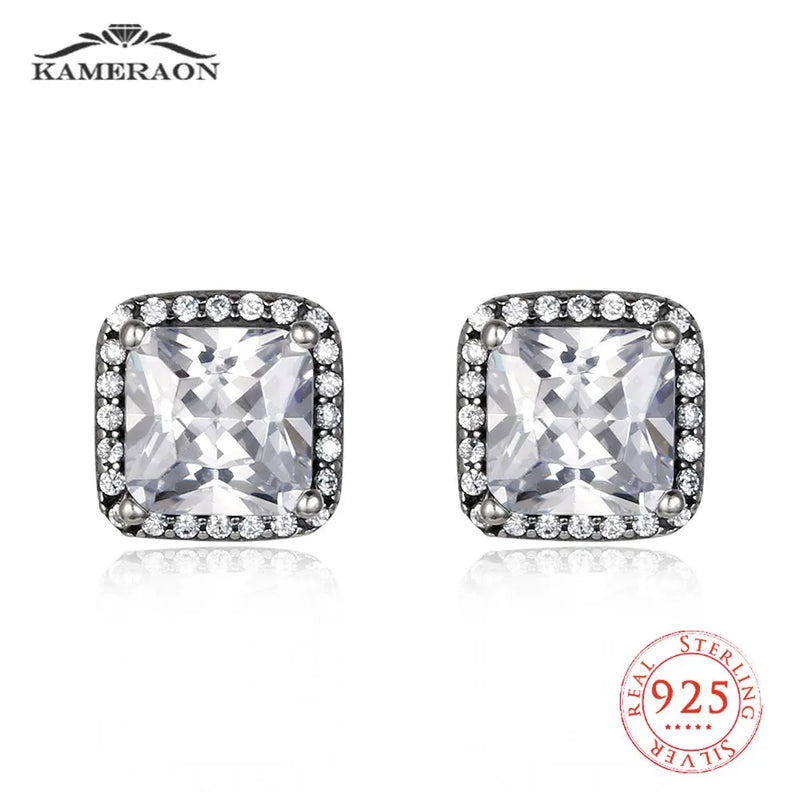 Vintage Square Zircon Stud Earrings - Fine Jewelry for Women Girls