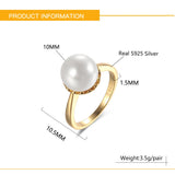 Vintage S925 10mm Pearl Finger-ring for Women Couple Lady's Ring