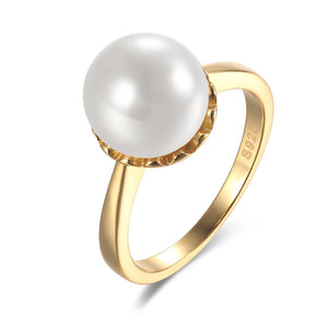 Vintage S925 10mm Pearl Finger-ring for Women Couple Lady's Ring