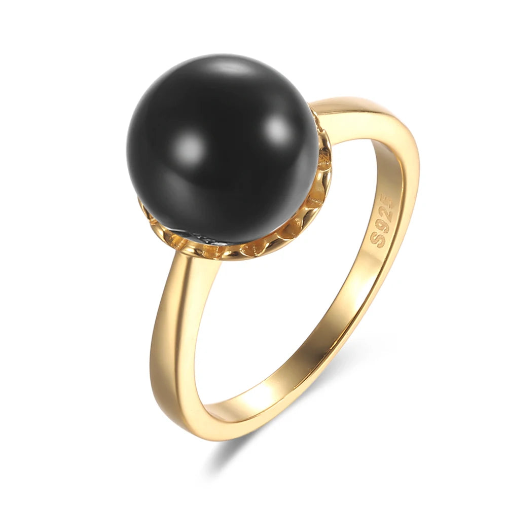 Vintage S925 10mm Pearl Finger-ring for Women Couple Lady's Ring