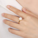 Vintage S925 10mm Pearl Finger-ring for Women Couple Lady's Ring