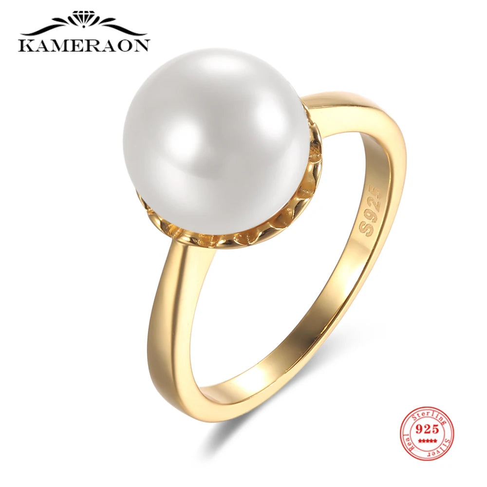 Vintage S925 10mm Pearl Finger-ring for Women Couple Lady's Ring