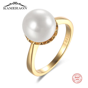Vintage S925 10mm Pearl Finger-ring for Women Couple Lady's Ring