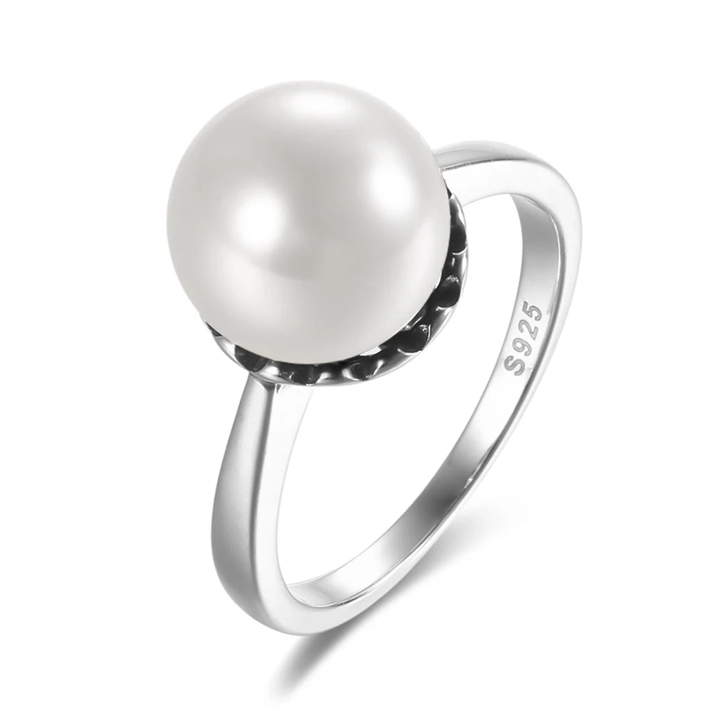 Vintage S925 10mm Pearl Finger-ring for Women Couple Lady's Ring