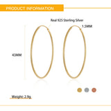 Sparkle Silver 925 Real 40mm Hoop Earrings for Women