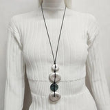 Boho Long Pendant Silver Necklace Hand Woven Ethnic Jewelry