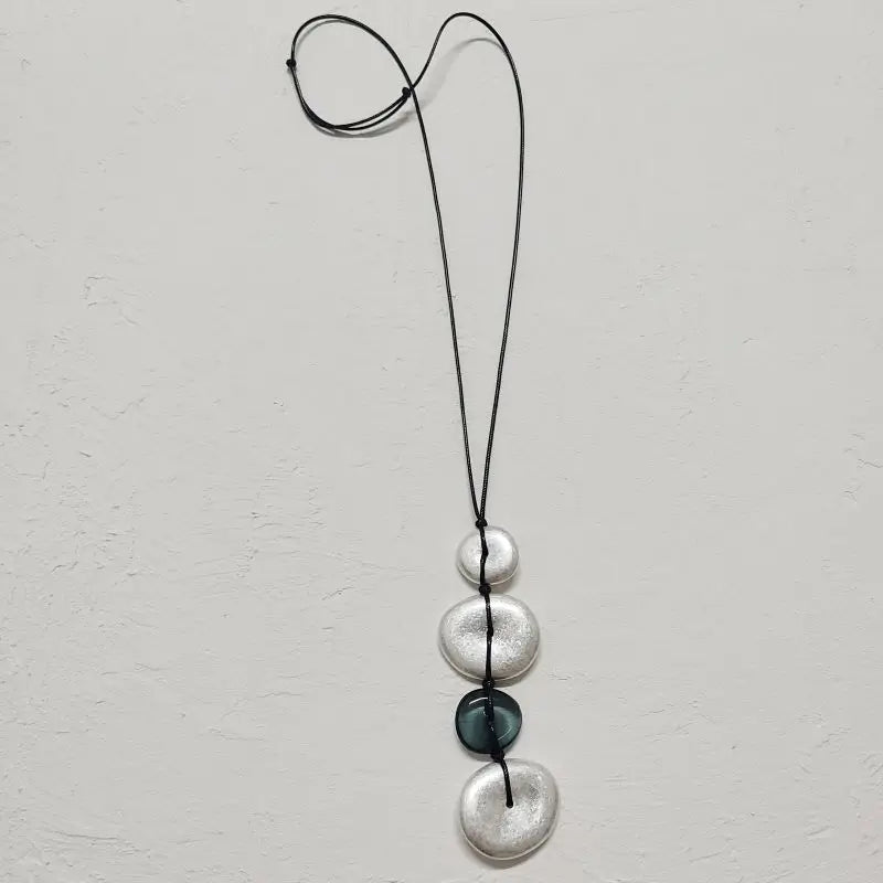 Boho Long Pendant Silver Necklace Hand Woven Ethnic Jewelry
