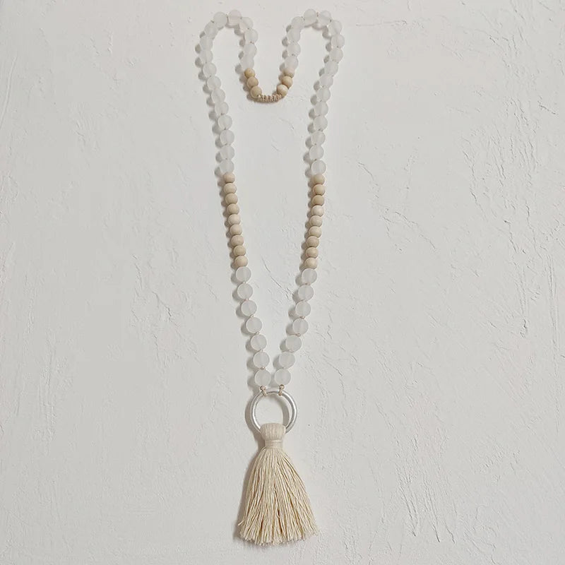 Kara&Kale Pendant Tassel Necklace Wooden Bead Resin Jewelry