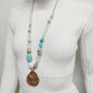 Kara&Kale Drop Pendant Natural Stone Jewelry Beaded Necklace