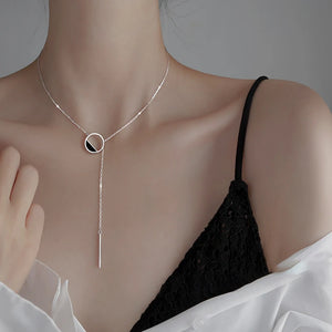 Karopel 925 Sterling Silver Round Necklace Tassel Sweater Chain