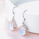 Karopel 925 Silver Earrings Rainbow Moon Stone Natural Semi-Precious Stones