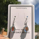 Karopel 925 Silver Earrings Rainbow Moon Stone Natural Semi-Precious Stones
