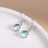 Karopel 925 Silver Earrings Rainbow Moon Stone Natural Semi-Precious Stones