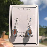 Karopel 925 Silver Earrings Rainbow Moon Stone Natural Semi-Precious Stones