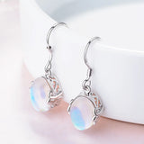 Karopel 925 Silver Earrings Rainbow Moon Stone Natural Semi-Precious Stones