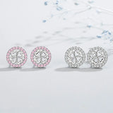 Karopel 925 Silver Pink Crystal Clover Stud Earrings