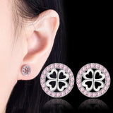 Karopel 925 Silver Pink Crystal Clover Stud Earrings