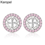 Karopel 925 Silver Pink Crystal Clover Stud Earrings