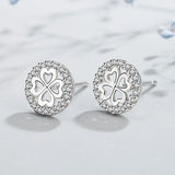 Karopel 925 Silver Pink Crystal Clover Stud Earrings