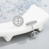 Karopel 925 Silver Pink Crystal Clover Stud Earrings