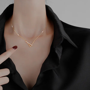 Karopel 925 Silver V-shaped Geometric Necklace for Women