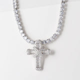 Karopel 16-24 Inch Tennis Chain Hip Hop Cross Pendant Necklace Ice Out Men