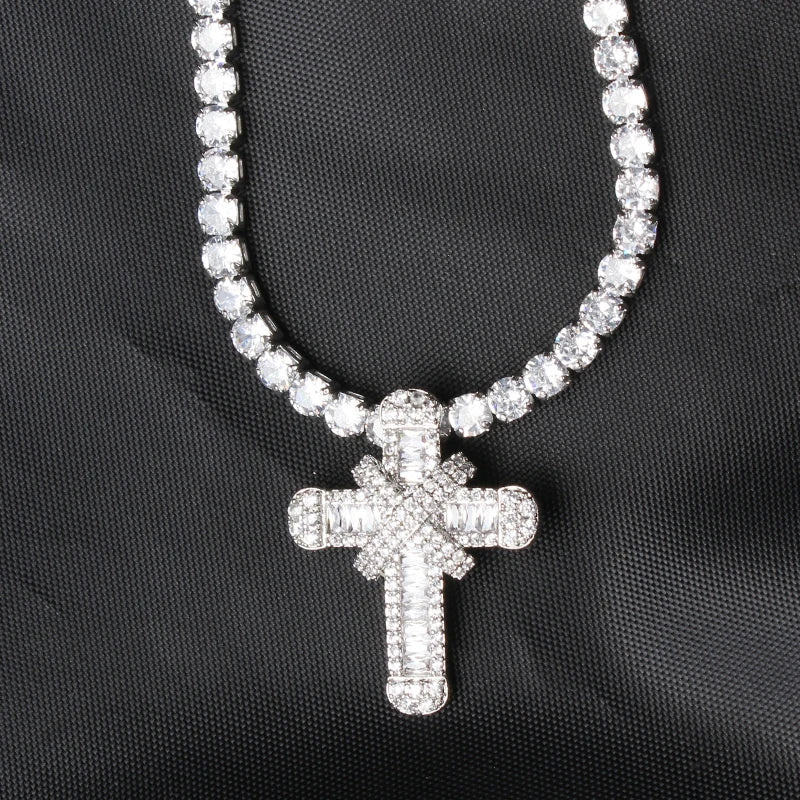 Karopel 16-24 Inch Tennis Chain Hip Hop Cross Pendant Necklace Ice Out Men