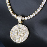 Hip Hop CZ Bitcoin Pendant Custom Necklace
