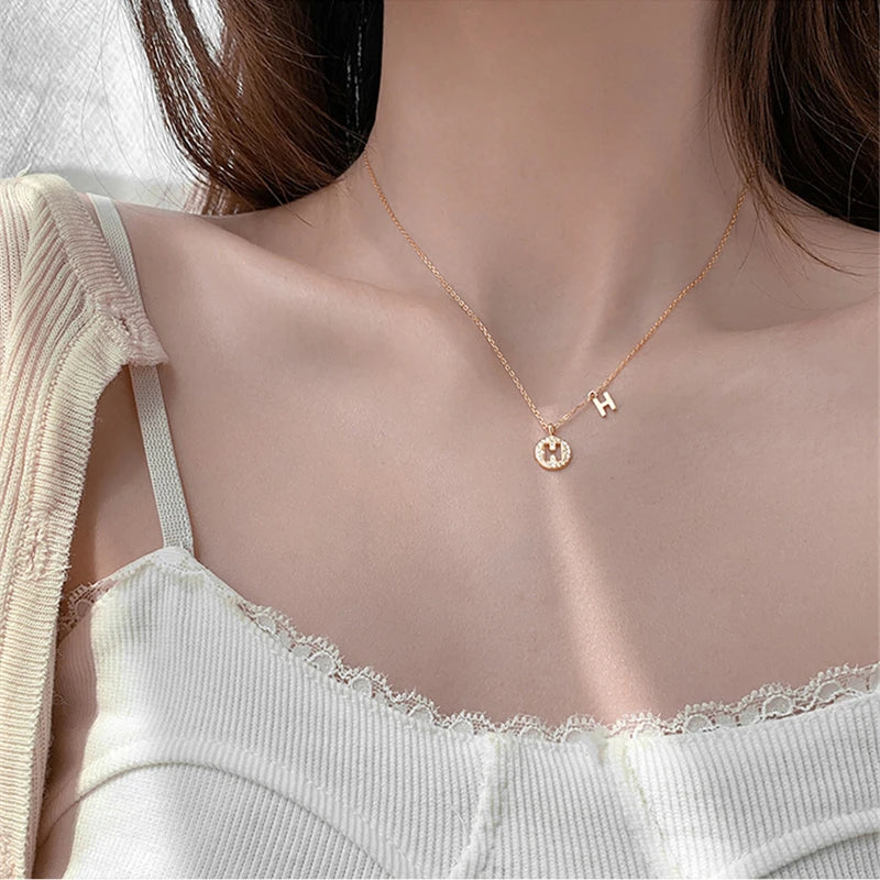 Karopel Letter Pendants Necklace CZ Zircon Bohemian Couple Long Jewelry