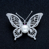Butterfly Shape Brooches Silver CZ Crystal Marquise Zircon Pins