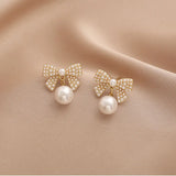 Karopel Sweet Classic Pearl Bow Dangle Earrings for Women