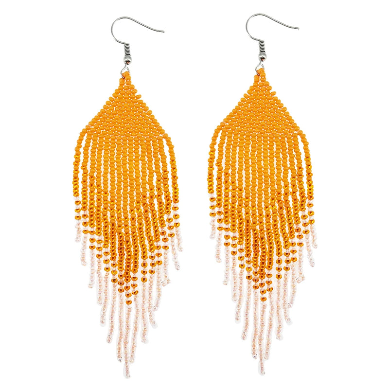 Kaseakia Big Statement Seed Bead Earrings, Bohemian Tassel Dangle Earrings