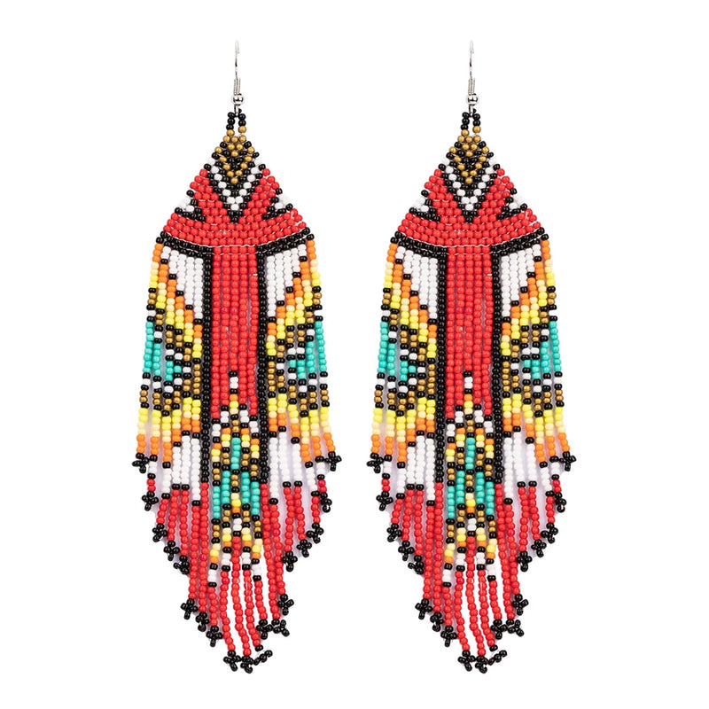 Kaseakia Beaded Tassel Dangle Earrings Boho Statement Fringe Drop Earrings