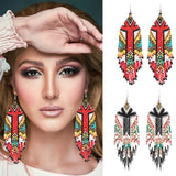 Kaseakia Beaded Tassel Dangle Earrings Boho Statement Fringe Drop Earrings