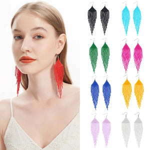 Bohemian Seed Bead Drop Earrings, Tassel Dangle Earring