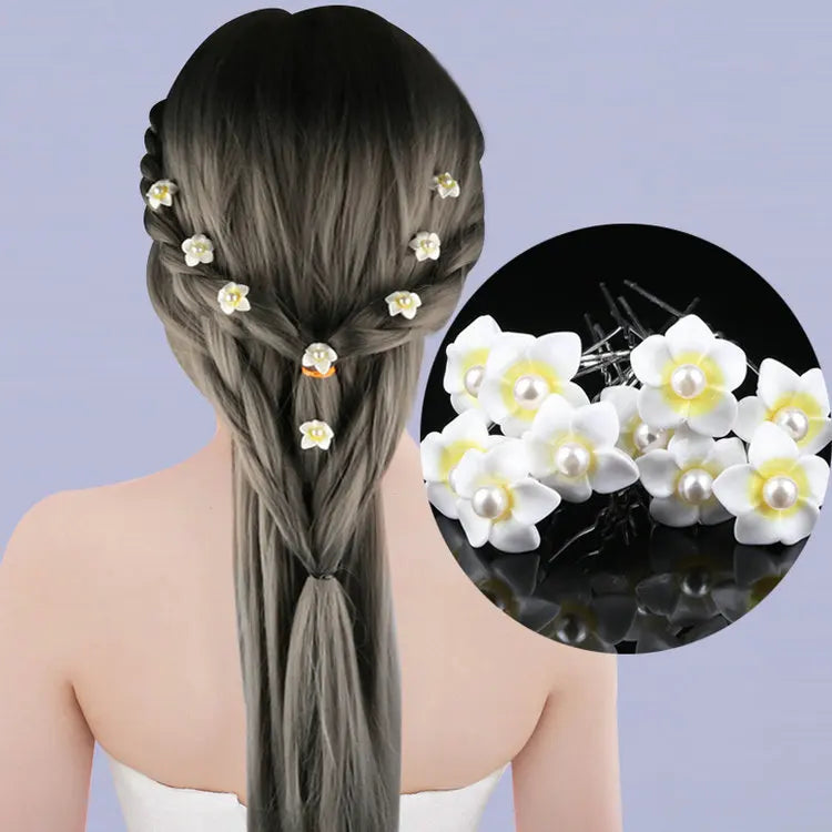 10pcs Pearl Resin Flower Hair Pin Clips Wedding Bridal Barrette Hot