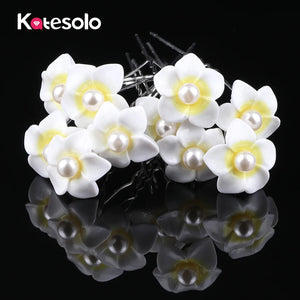 10pcs Pearl Resin Flower Hair Pin Clips Wedding Bridal Barrette Hot